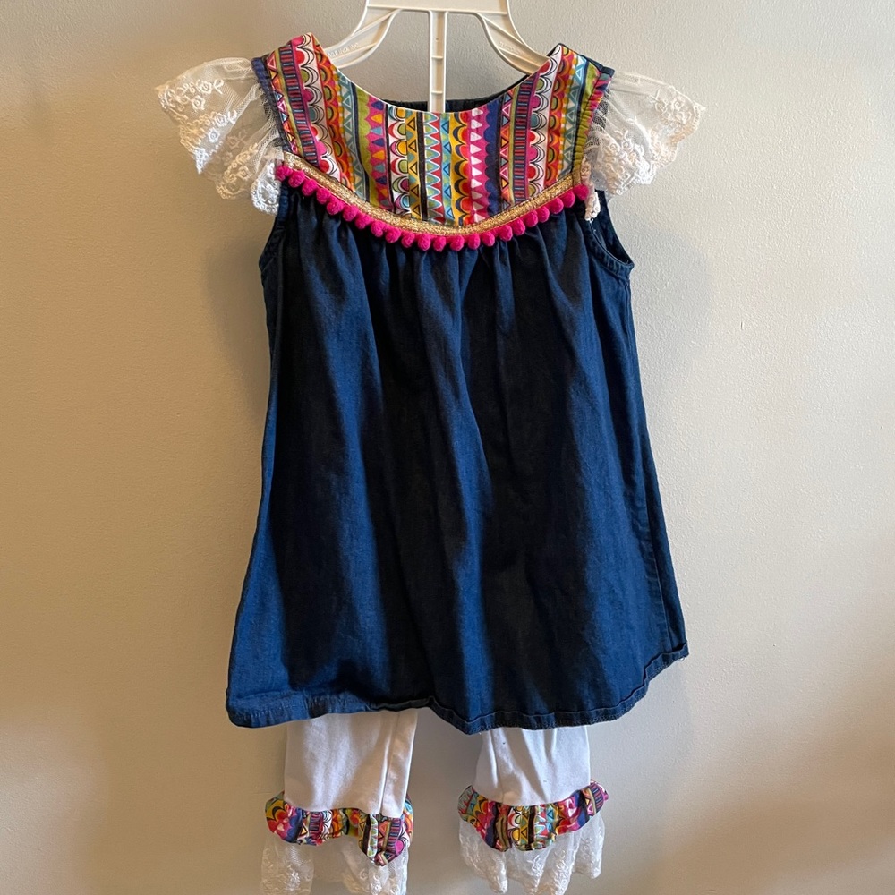 RARE EDITIONS Colorful Denim Top White Leggings
